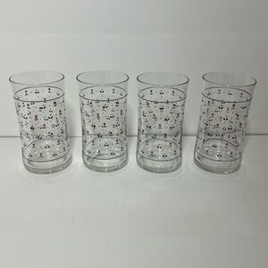 Lot of 4 VTG Sango Country Borders 12oz Glass Tumblers Mini Tulips Dots